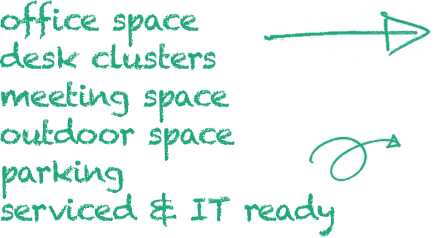 Office Space / Desk Clusters / Meeting Space / Outdoor Space / Parking / Serviced & IT Ready